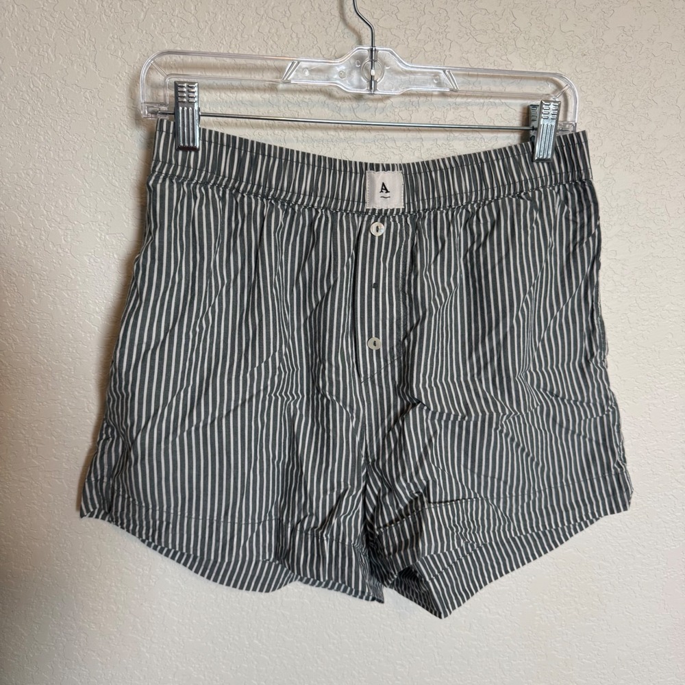 Coastal Striped Anthropologie Boxer Shorts Small Grey White